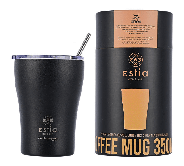 Estia Θερμός Coffee Mug Save The Aegean 350ml Midnight Black (1)