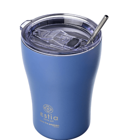 Estia Coffee Mug Save The Aegean Ποτήρι Θερμός Ανοξείδωτο BPA Free Denim Blue 350ml με Καλαμάκι