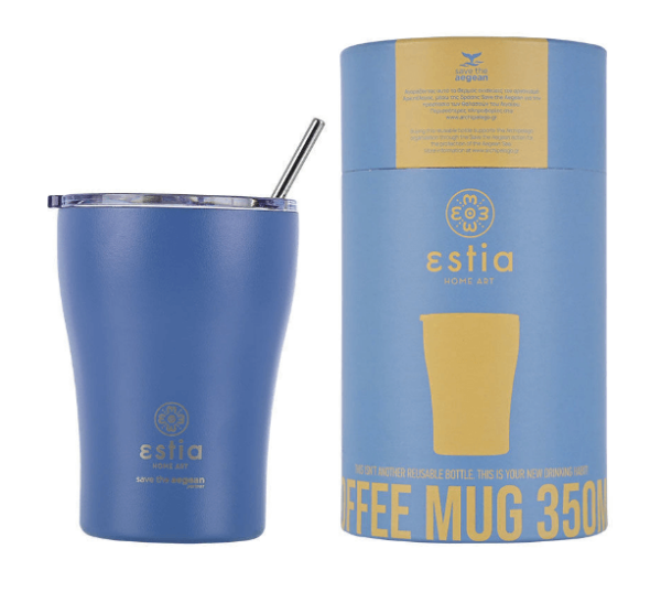 Estia Coffee Mug Save The Aegean Ποτήρι Θερμός Ανοξείδωτο BPA Free Denim Blue 350ml με Καλαμάκι